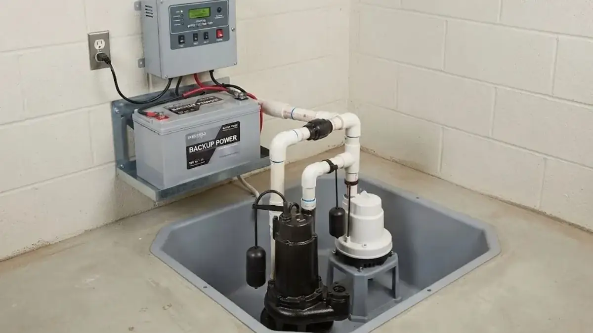 Sump pump with a battery backup unit
