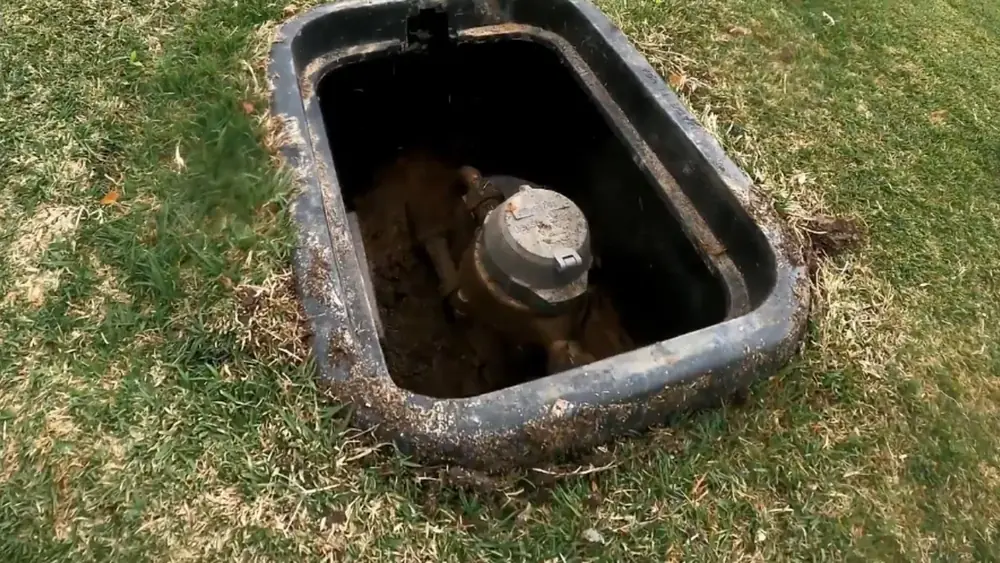 Water meter box set in a lawn